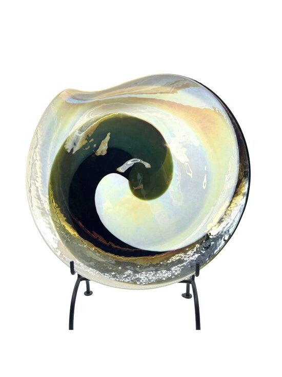 Yalos Murano Other - Yalos  Murano Leopardo Ivory and Amber Glass Centerpiece 17"x 17"x 2" (no stand)
